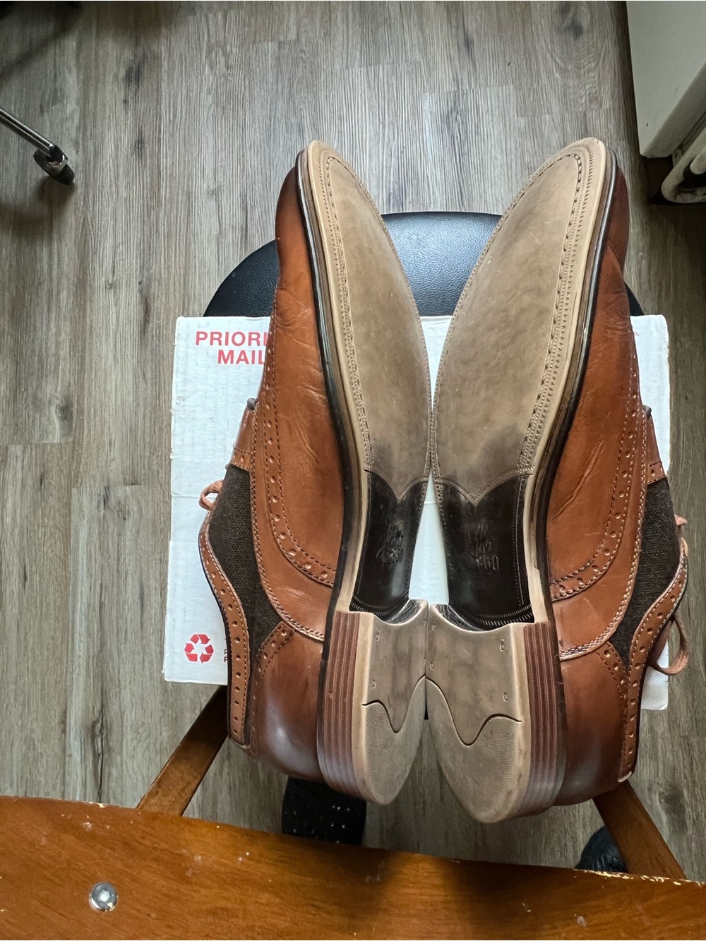 Johnston & Murphy 1850 Grayson Wingtip Oxford Mixed Media Tan Linen Men's 11.5 M - Picture 4 of 16